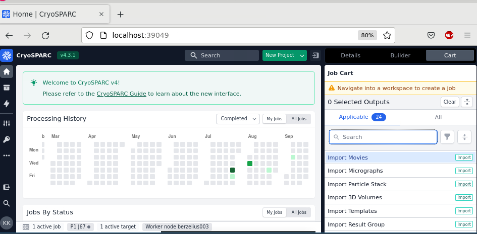 cryoSPARC web GUI